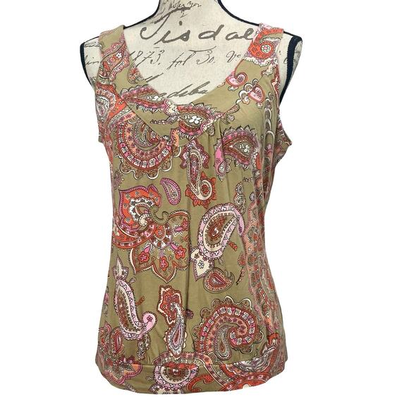 Michael Michael Kors Tan Pink Paisley Print Tank Top Sleeveless Blouse ; Small - Picture 1 of 7